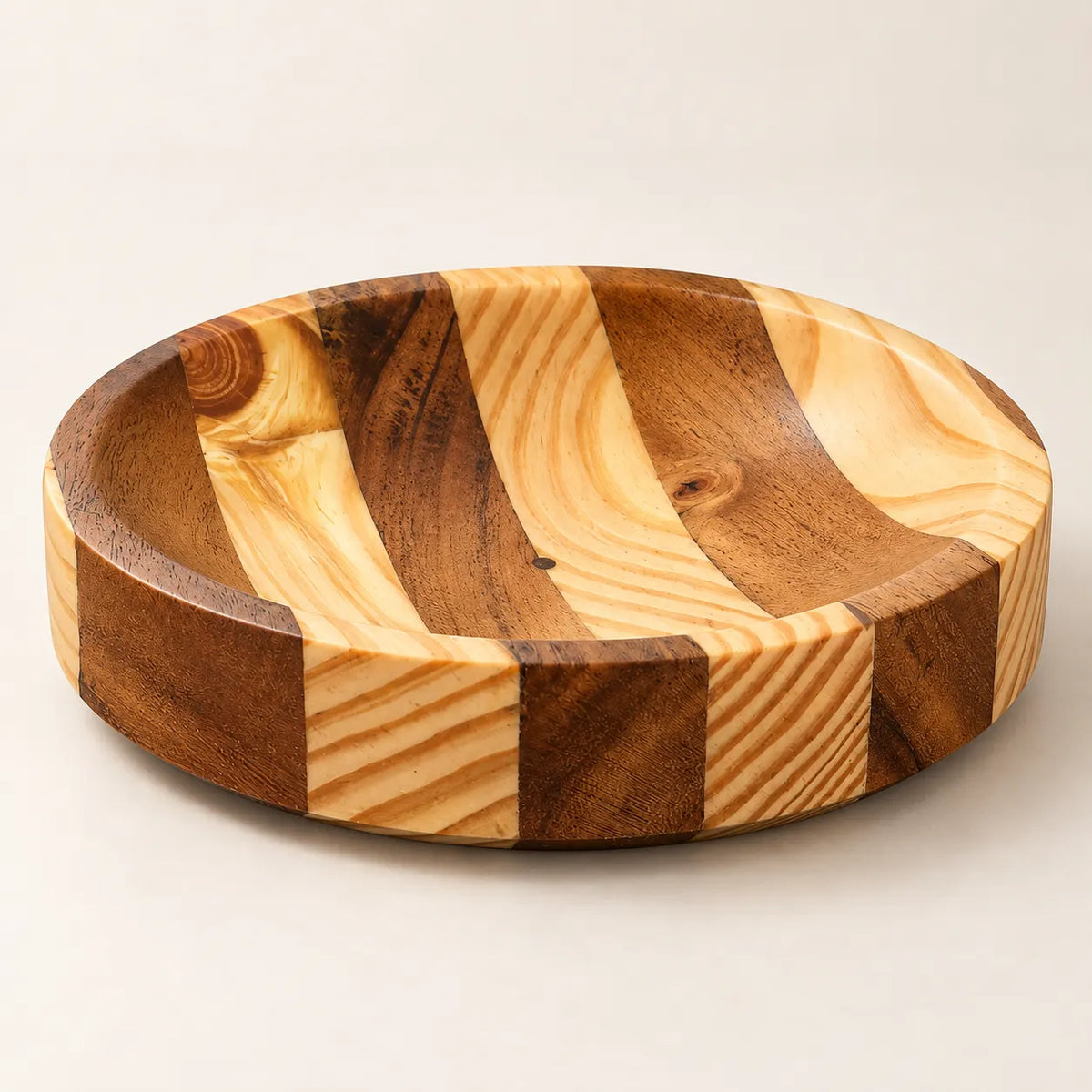 KailStripe Handcrafted Wooden Bowl – Two-Tone Kail Wood Decorative & Serving Bowl