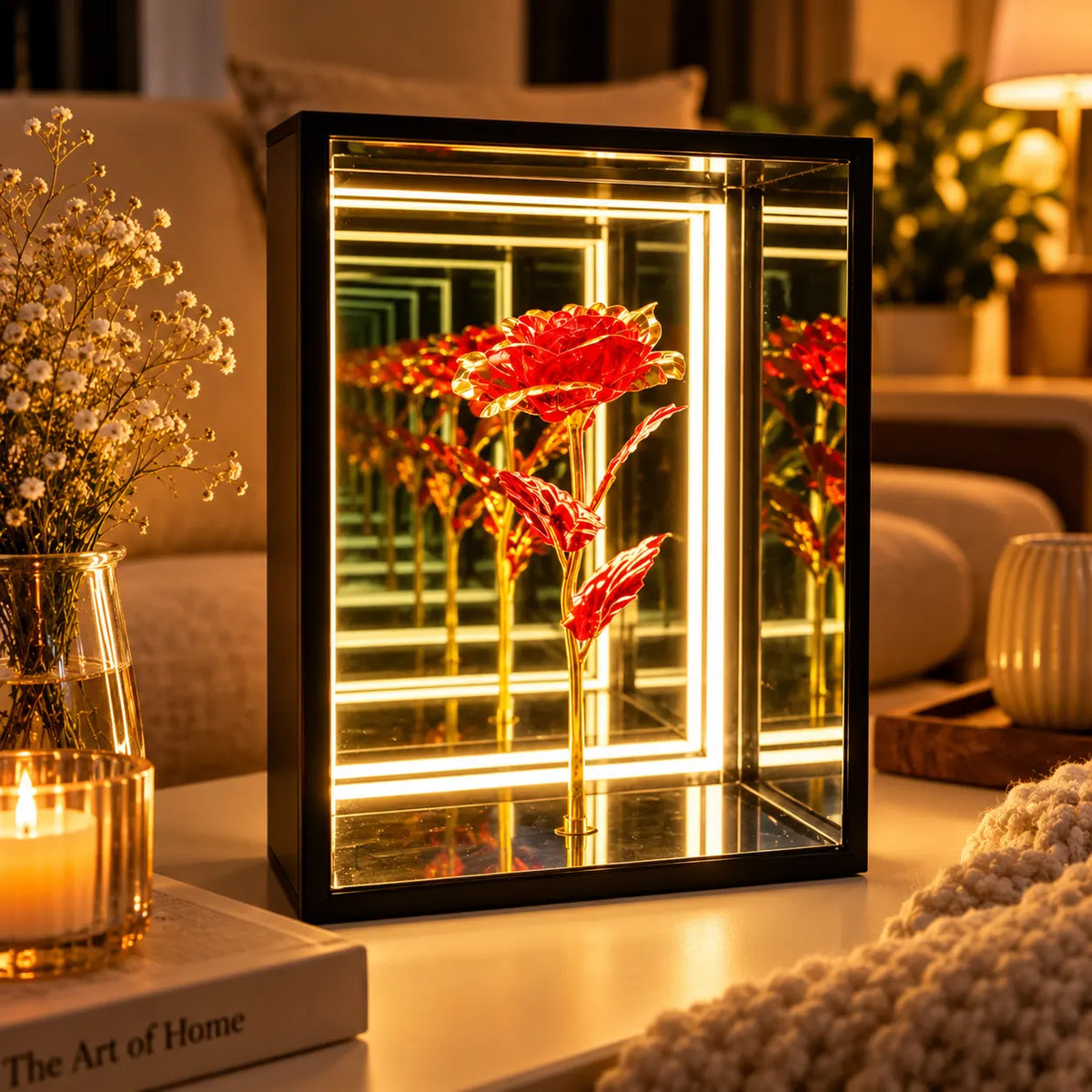 Infinity Flower LED Wall Décor – Luxury Mirror Flower Frame