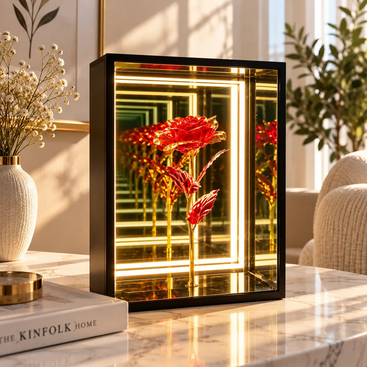 Infinity Flower LED Wall Décor – Luxury Mirror Flower Frame