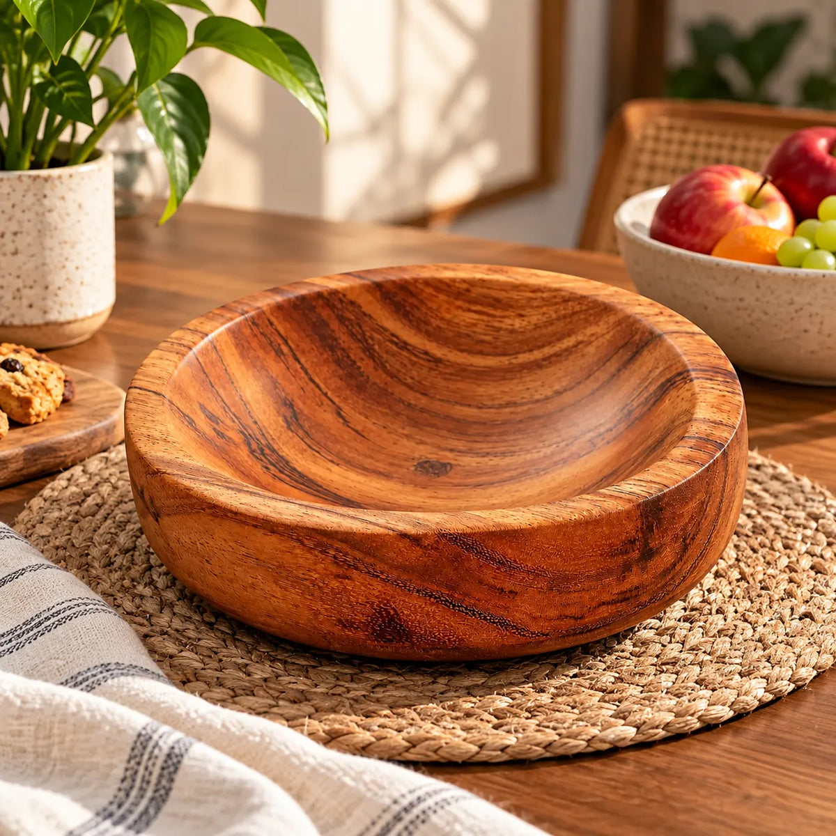 KailCraft Natural Wooden Bowl – Handcrafted Kail Wood Serving & Décor Bowl