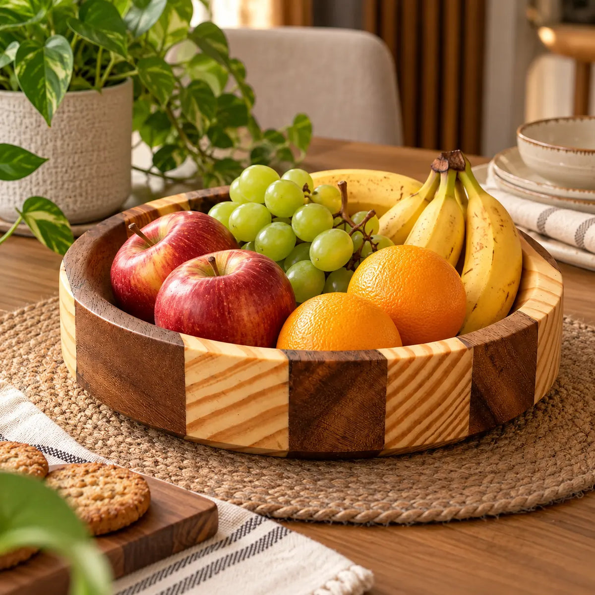 KailStripe Handcrafted Wooden Bowl – Two-Tone Kail Wood Decorative & Serving Bowl
