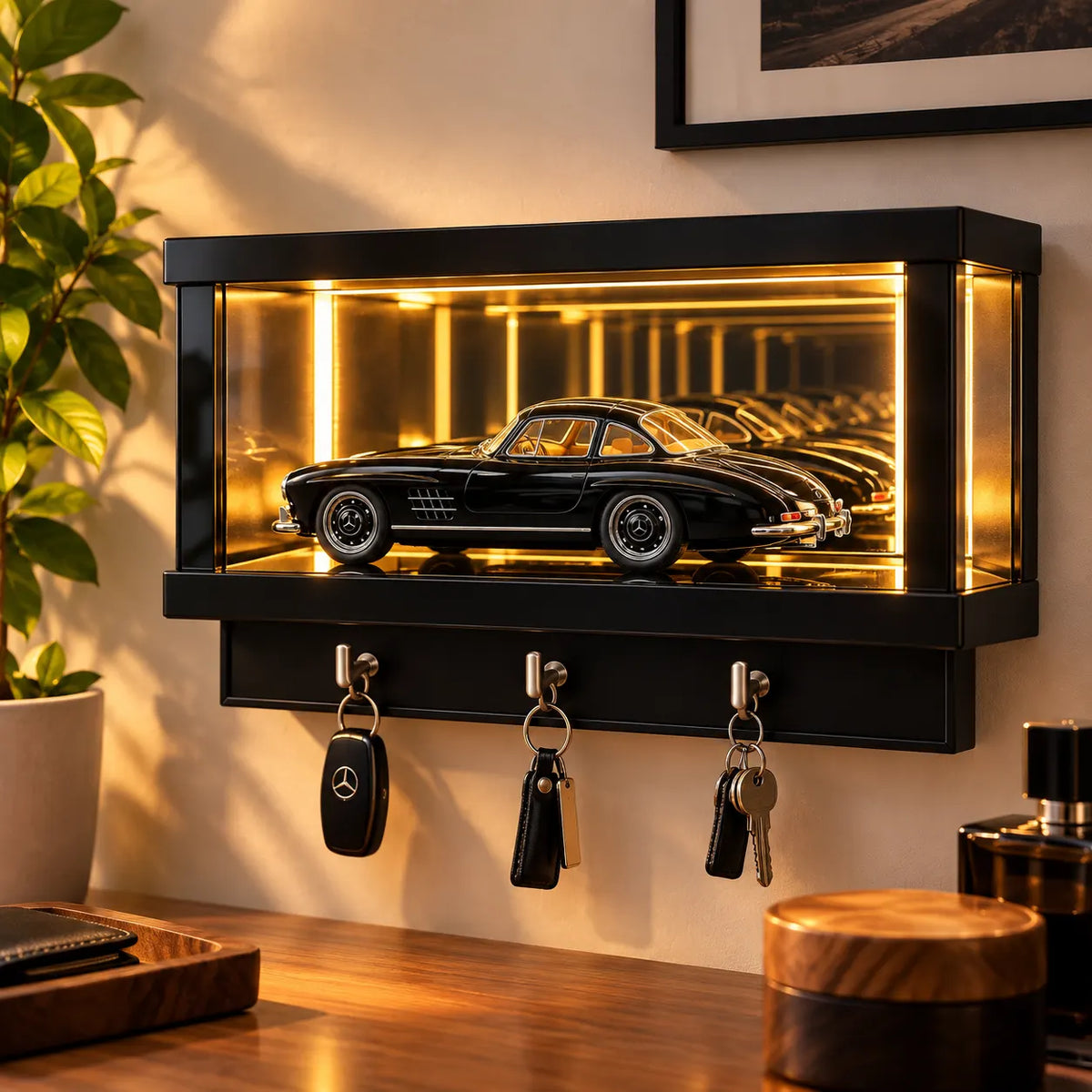 Infinity Car Display Frame with Key Holder – LED Wall Décor