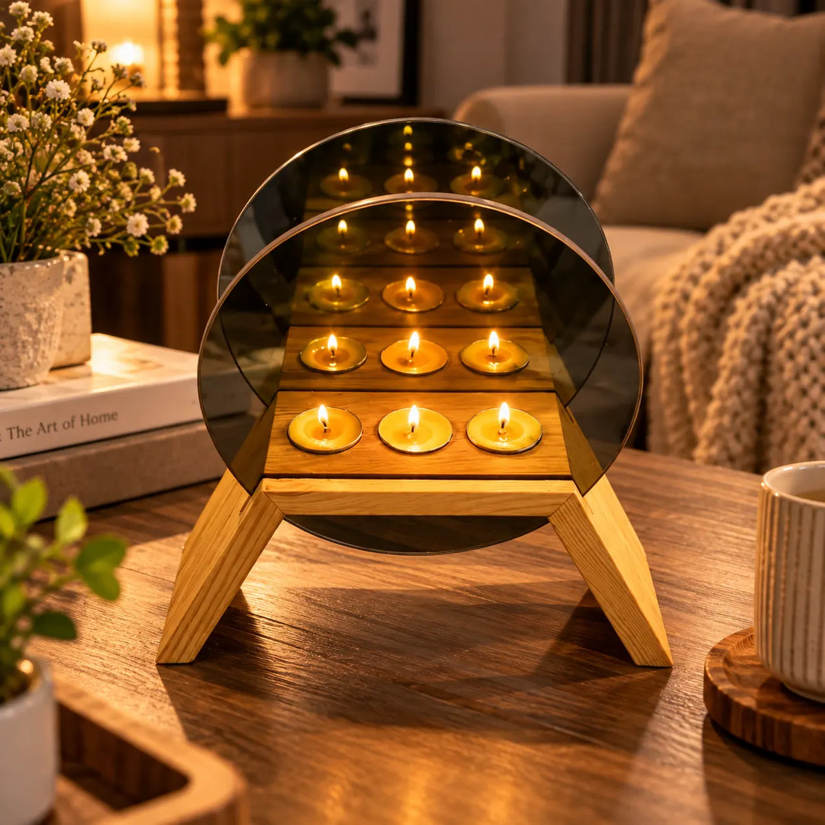 Infinity Round Mirror Candle Lamp – 3 Candle Edition