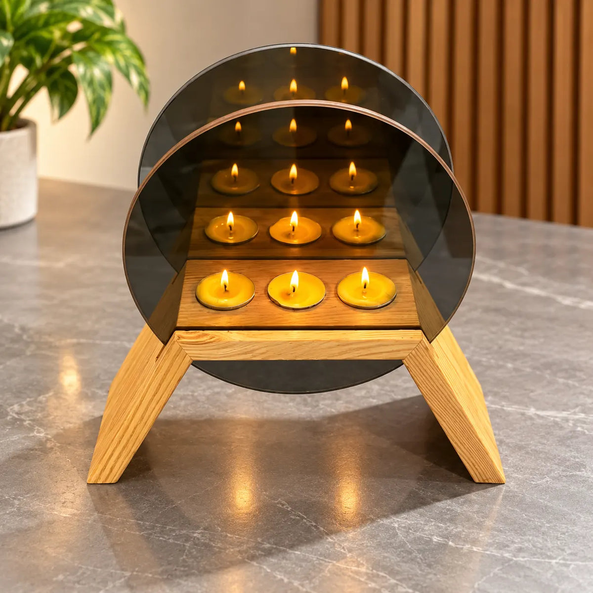 Infinity Round Mirror Candle Lamp – 3 Candle Edition